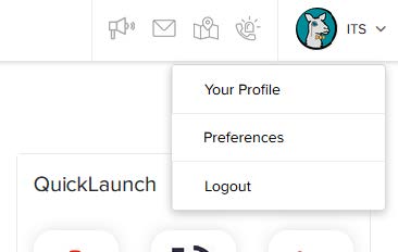 User Settings Menu Items include Your Profile, Preferences and Log Out